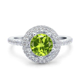 Halo Art Deco Wedding Engagement Bridal Ring Round Simulated Cubic Zirconia 925 Sterling Silver