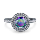 Halo Art Deco Wedding Engagement Bridal Ring Round Simulated Cubic Zirconia 925 Sterling Silver