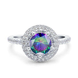 Halo Art Deco Wedding Engagement Bridal Ring Round Simulated Cubic Zirconia 925 Sterling Silver