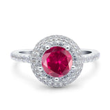 Halo Art Deco Wedding Engagement Bridal Ring Round Simulated Cubic Zirconia 925 Sterling Silver