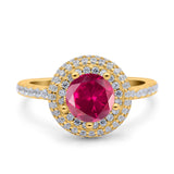 Halo Art Deco Wedding Engagement Bridal Ring Round Simulated Cubic Zirconia 925 Sterling Silver