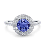 Halo Art Deco Wedding Engagement Bridal Ring Round Simulated Cubic Zirconia 925 Sterling Silver