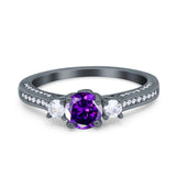 Three Stone Vintage Engagement Bridal Ring Round Simulated Cubic Zirconia 925 Sterling Silver