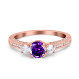 Three Stone Vintage Engagement Bridal Ring Round Simulated Cubic Zirconia 925 Sterling Silver