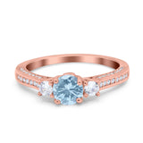 Three Stone Vintage Engagement Bridal Ring Round Simulated Cubic Zirconia 925 Sterling Silver