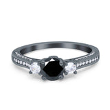 Three Stone Vintage Engagement Bridal Ring Round Simulated Cubic Zirconia 925 Sterling Silver