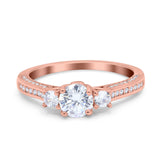 Three Stone Vintage Engagement Bridal Ring Round Simulated Cubic Zirconia 925 Sterling Silver
