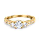 Three Stone Vintage Engagement Bridal Ring Round Simulated Cubic Zirconia 925 Sterling Silver
