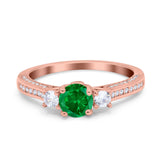 Three Stone Vintage Engagement Bridal Ring Round Simulated Cubic Zirconia 925 Sterling Silver