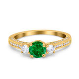 Three Stone Vintage Engagement Bridal Ring Round Simulated Cubic Zirconia 925 Sterling Silver