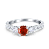 Three Stone Vintage Engagement Bridal Ring Round Simulated Cubic Zirconia 925 Sterling Silver