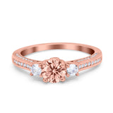 Three Stone Vintage Engagement Bridal Ring Round Simulated Cubic Zirconia 925 Sterling Silver