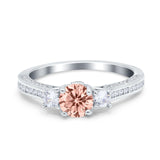 Three Stone Vintage Engagement Bridal Ring Round Simulated Cubic Zirconia 925 Sterling Silver