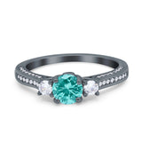 Three Stone Vintage Engagement Bridal Ring Round Simulated Cubic Zirconia 925 Sterling Silver