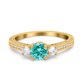 Three Stone Vintage Engagement Bridal Ring Round Simulated Cubic Zirconia 925 Sterling Silver