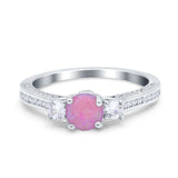 Three Stone Vintage Engagement Bridal Ring Round Simulated Cubic Zirconia 925 Sterling Silver