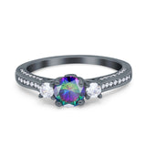 Three Stone Vintage Engagement Bridal Ring Round Simulated Cubic Zirconia 925 Sterling Silver