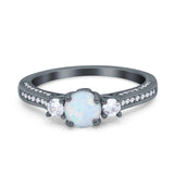 Three Stone Vintage Engagement Bridal Ring Round Simulated Cubic Zirconia 925 Sterling Silver