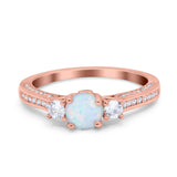 Three Stone Vintage Engagement Bridal Ring Round Simulated Cubic Zirconia 925 Sterling Silver