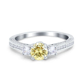 Three Stone Vintage Engagement Bridal Ring Round Simulated Cubic Zirconia 925 Sterling Silver