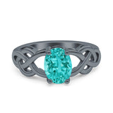 Oval Solitaire Celtic Wedding Ring Simulated Cubic Zirconia 925 Sterling Silver