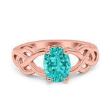 Oval Solitaire Celtic Wedding Ring Simulated Cubic Zirconia 925 Sterling Silver