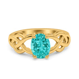 Oval Solitaire Celtic Wedding Ring Simulated Cubic Zirconia 925 Sterling Silver