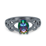 Oval Solitaire Celtic Wedding Ring Simulated Cubic Zirconia 925 Sterling Silver