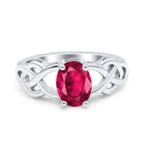 Oval Solitaire Celtic Wedding Ring Simulated Cubic Zirconia 925 Sterling Silver