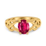 Oval Solitaire Celtic Wedding Ring Simulated Cubic Zirconia 925 Sterling Silver