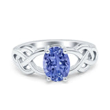 Oval Solitaire Celtic Wedding Ring Simulated Cubic Zirconia 925 Sterling Silver