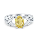 Oval Solitaire Celtic Wedding Ring Simulated Cubic Zirconia 925 Sterling Silver