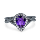 Teardrop Pear Twist Infinity Shank Wedding Ring Simulated Cubic Zirconia 925 Sterling Silver