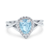 Teardrop Pear Twist Infinity Shank Wedding Ring Simulated Cubic Zirconia 925 Sterling Silver