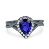 Teardrop Pear Twist Infinity Shank Wedding Ring Simulated Cubic Zirconia 925 Sterling Silver