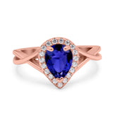 Teardrop Pear Twist Infinity Shank Wedding Ring Simulated Cubic Zirconia 925 Sterling Silver