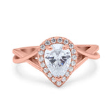 Teardrop Pear Twist Infinity Shank Wedding Ring Simulated Cubic Zirconia 925 Sterling Silver