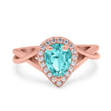 Teardrop Pear Twist Infinity Shank Wedding Ring Simulated Cubic Zirconia 925 Sterling Silver