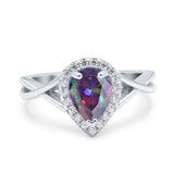 Teardrop Pear Twist Infinity Shank Wedding Ring Simulated Cubic Zirconia 925 Sterling Silver