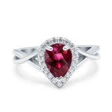 Teardrop Pear Twist Infinity Shank Wedding Ring Simulated Cubic Zirconia 925 Sterling Silver