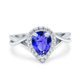 Teardrop Pear Twist Infinity Shank Wedding Ring Simulated Cubic Zirconia 925 Sterling Silver