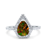 Halo Art Deco Solitaire Accent Pear Wedding Engagement Bridal Ring Band Round Simulated Cubic Zirconia 925 Sterling Silver