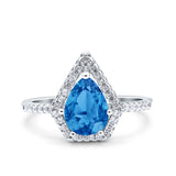 Halo Art Deco Solitaire Accent Pear Wedding Engagement Bridal Ring Band Round Simulated Cubic Zirconia 925 Sterling Silver