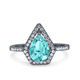 Halo Art Deco Solitaire Accent Pear Wedding Engagement Bridal Ring Band Round Simulated Cubic Zirconia 925 Sterling Silver