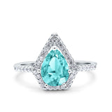 Halo Art Deco Solitaire Accent Pear Wedding Engagement Bridal Ring Band Round Simulated Cubic Zirconia 925 Sterling Silver