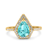 Halo Art Deco Solitaire Accent Pear Wedding Engagement Bridal Ring Band Round Simulated Cubic Zirconia 925 Sterling Silver