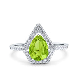 Halo Art Deco Solitaire Accent Pear Wedding Engagement Bridal Ring Band Round Simulated Cubic Zirconia 925 Sterling Silver