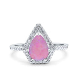 Halo Art Deco Solitaire Accent Pear Wedding Engagement Bridal Ring Band Round Simulated Cubic Zirconia 925 Sterling Silver