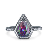 Halo Art Deco Solitaire Accent Pear Wedding Engagement Bridal Ring Band Round Simulated Cubic Zirconia 925 Sterling Silver