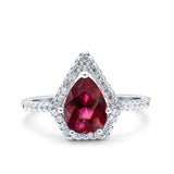 Halo Art Deco Solitaire Accent Pear Wedding Engagement Bridal Ring Band Round Simulated Cubic Zirconia 925 Sterling Silver
